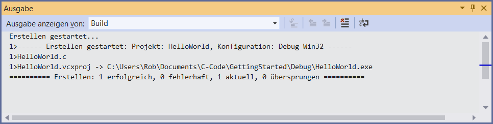 Ausgabefenster: hello world