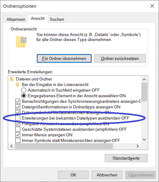 Dateiendungen einblenden