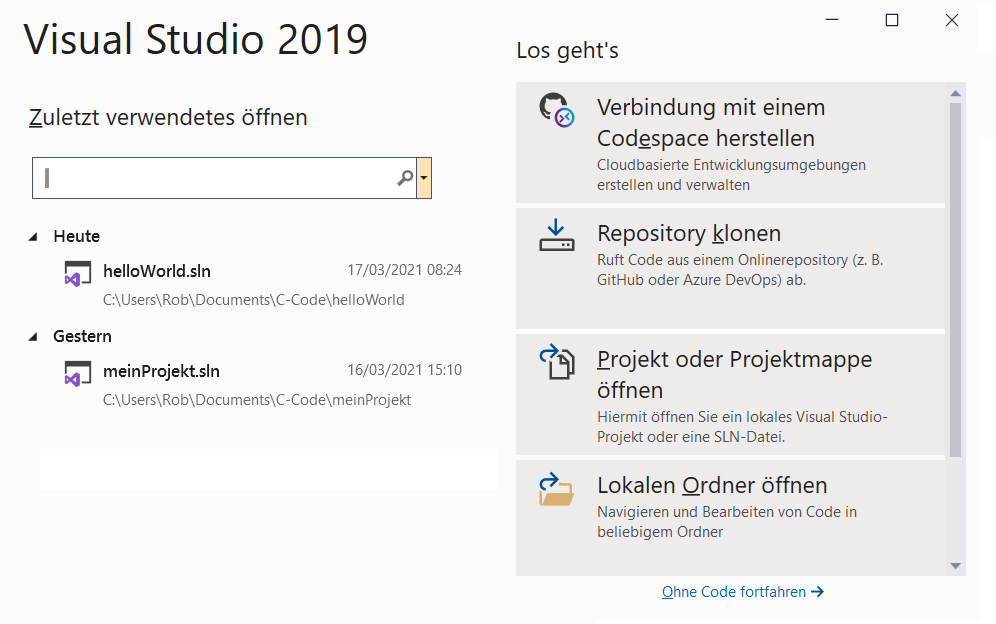 Startauswahl Visual Studio