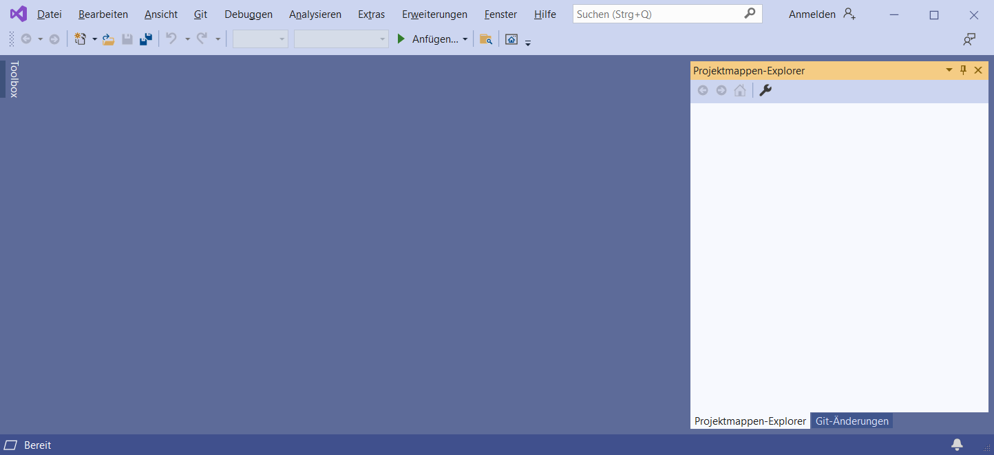 Startbild von Visual Studio 2019