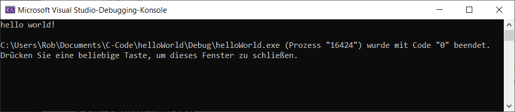 Ausgabefenster: hello world
